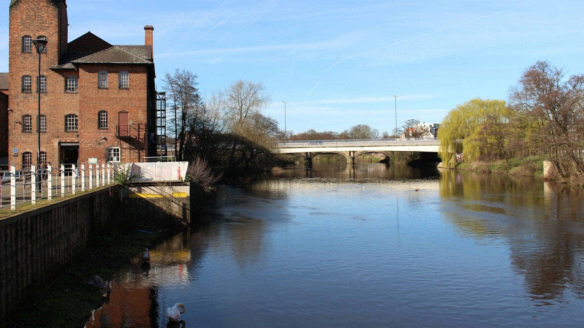 The River Derwent and a riverside mill building in Derby