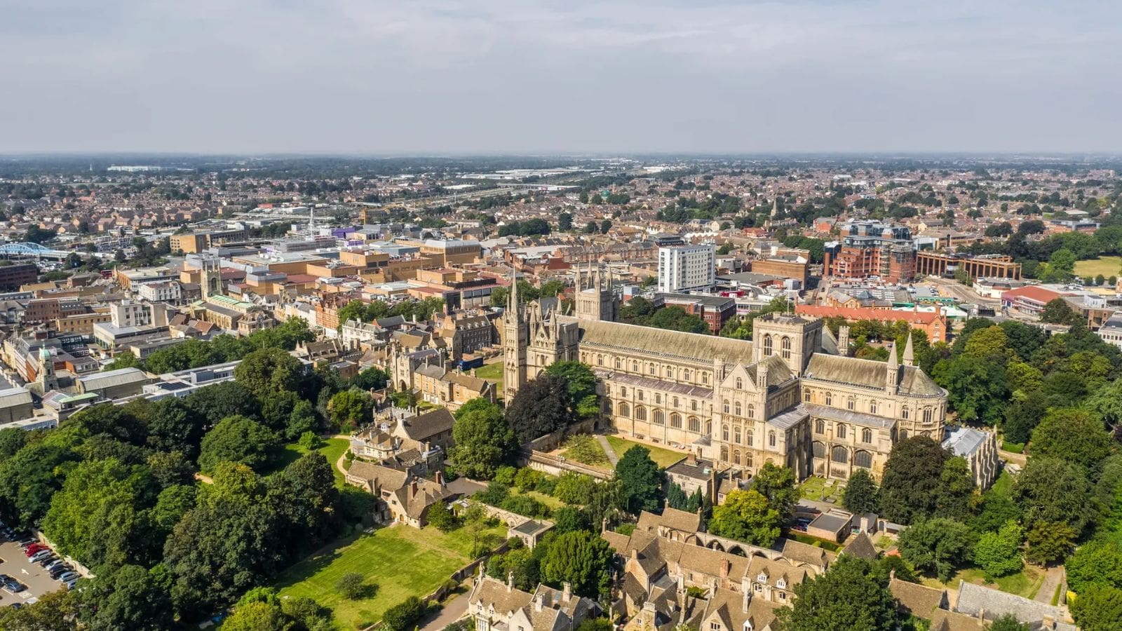 Aerial view of Peterborough with the cathedral