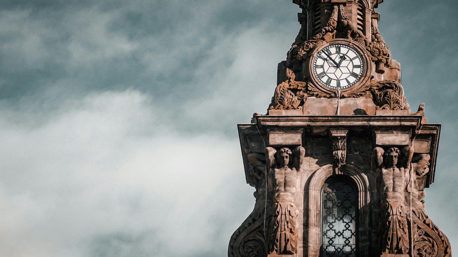 The clock tower of Burslem Town Hall, Stoke-on-Trent