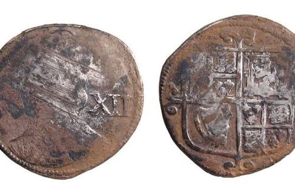 A Charles I shilling, from the same era as the Poorton coins