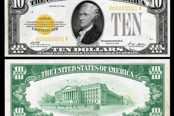 A 1928 US gold certificate, from the same era as the hidden notes