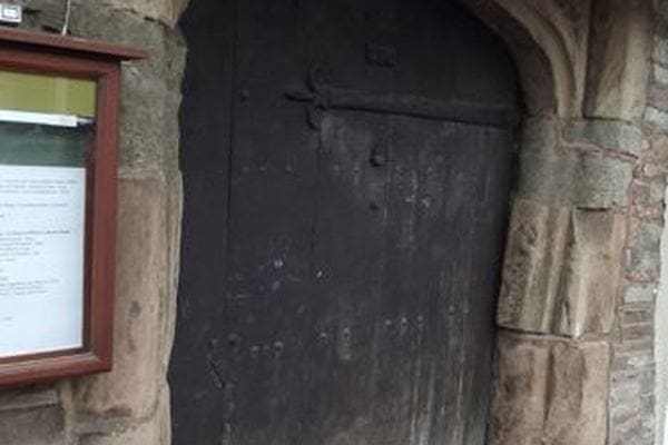 An old oak door at the Robin Hood Inn, Monmouth